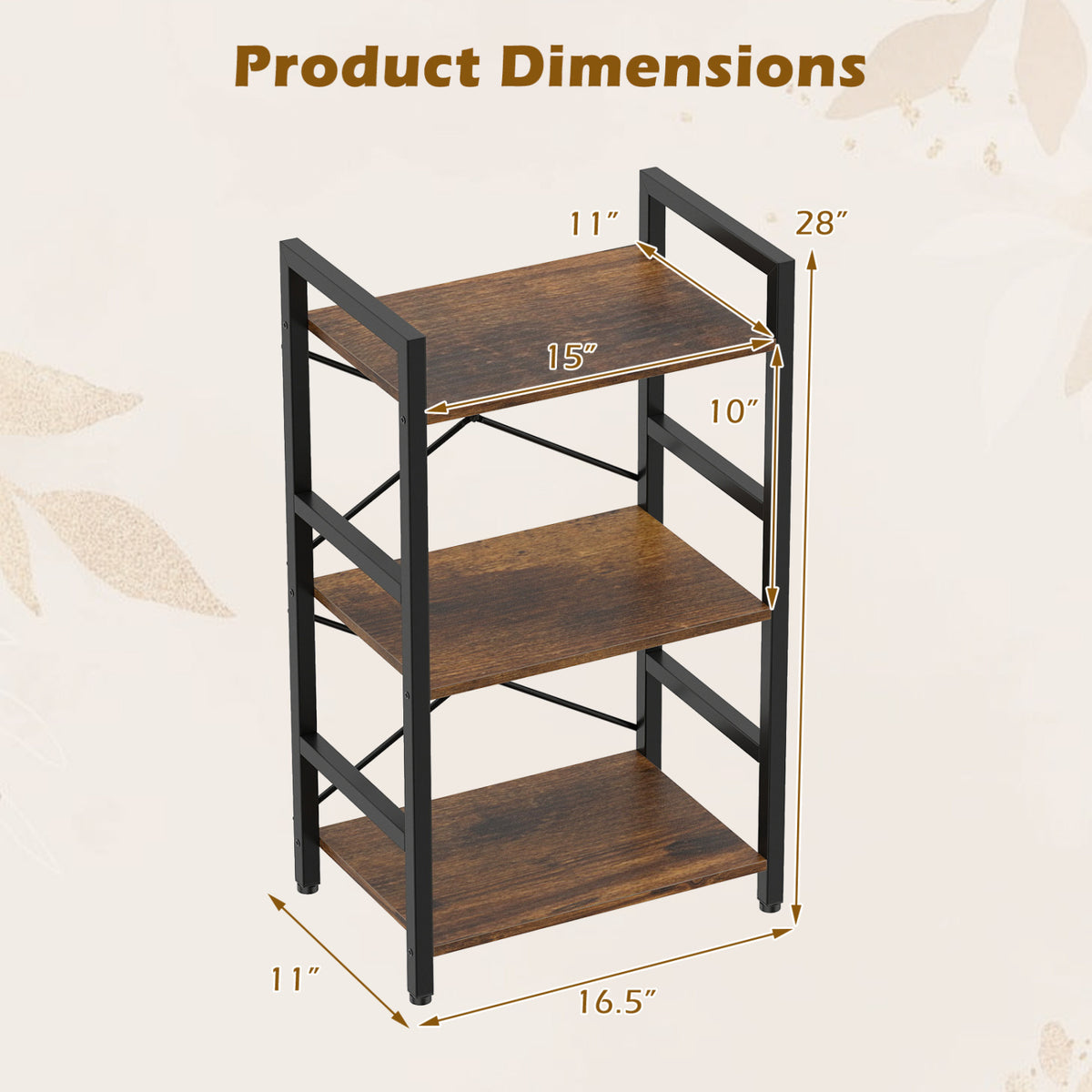 4-Tier Bookshelf with Metal Frame - Rustic Brown