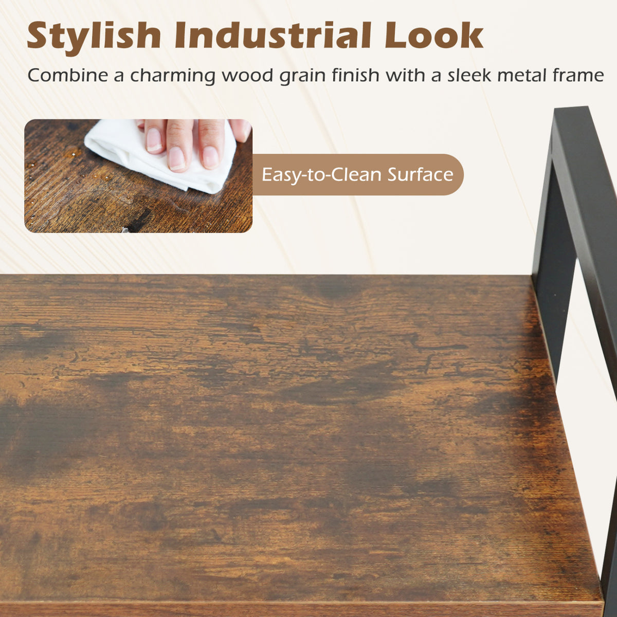 4-Tier Bookshelf with Metal Frame - Rustic Brown