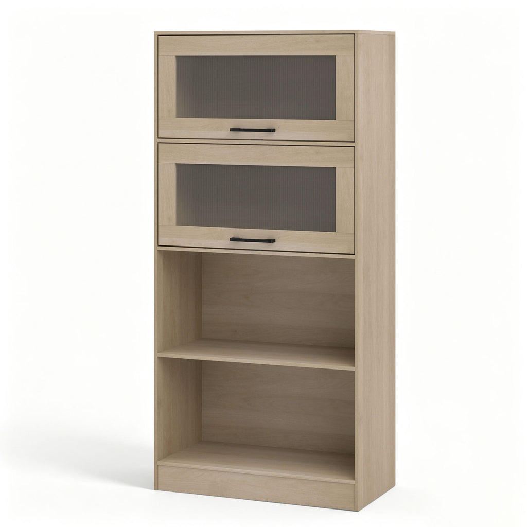 4-Tier Bookshelf with Storage Cabinets - Natural