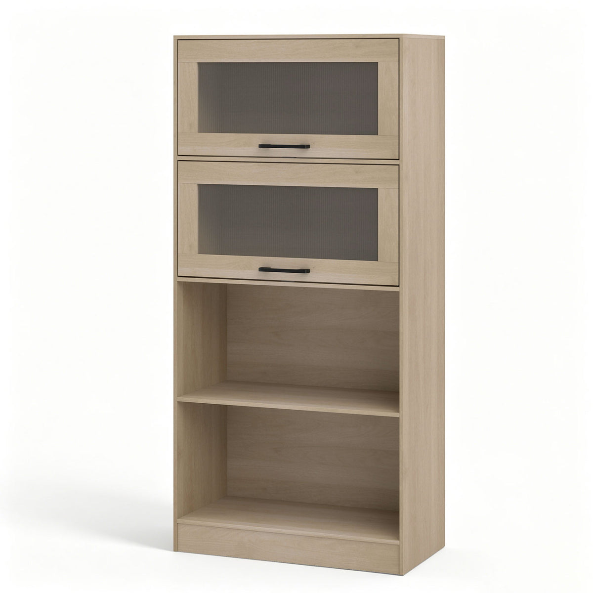 4-Tier Bookshelf with Storage Cabinets - Natural