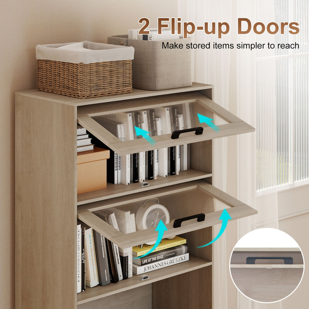4-Tier Bookshelf with Storage Cabinets - Natural