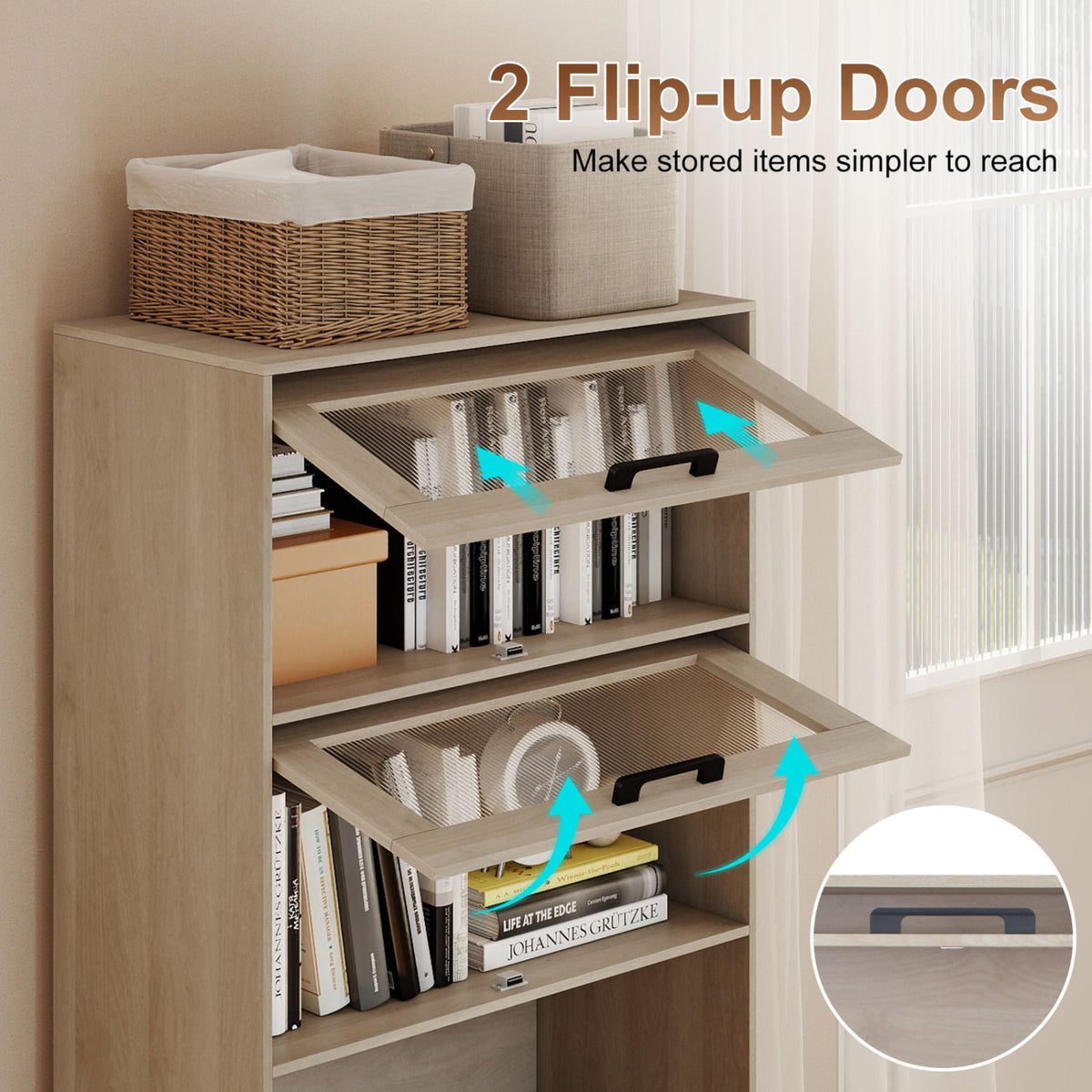 4-Tier Bookshelf with Storage Cabinets - Natural
