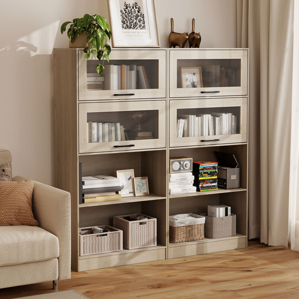 4-Tier Bookshelf with Storage Cabinets - Natural