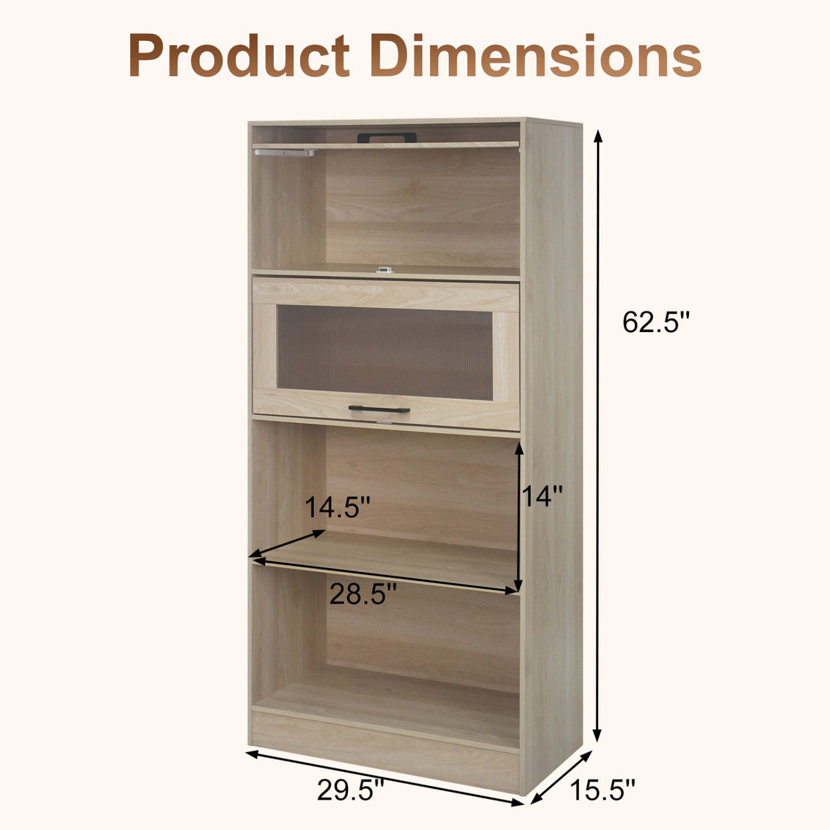 4-Tier Bookshelf with Storage Cabinets - Natural