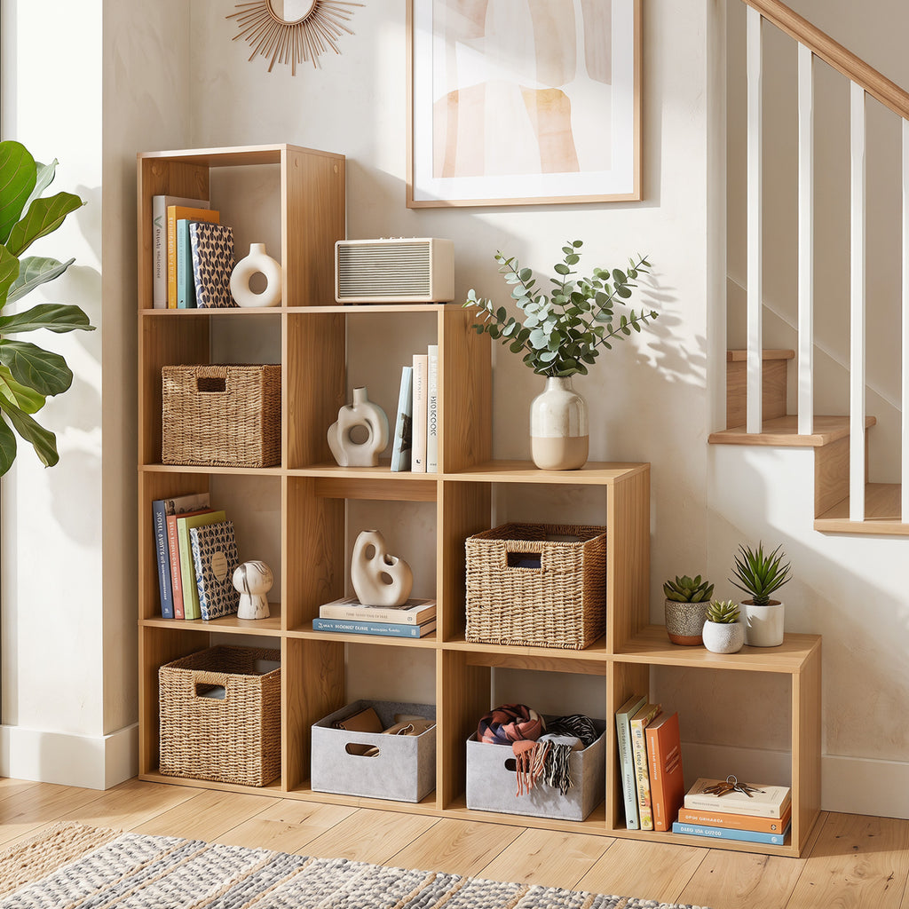 4-Tier Bookshelf with Storage Cubes & Anti-Tipping Kits - Natural