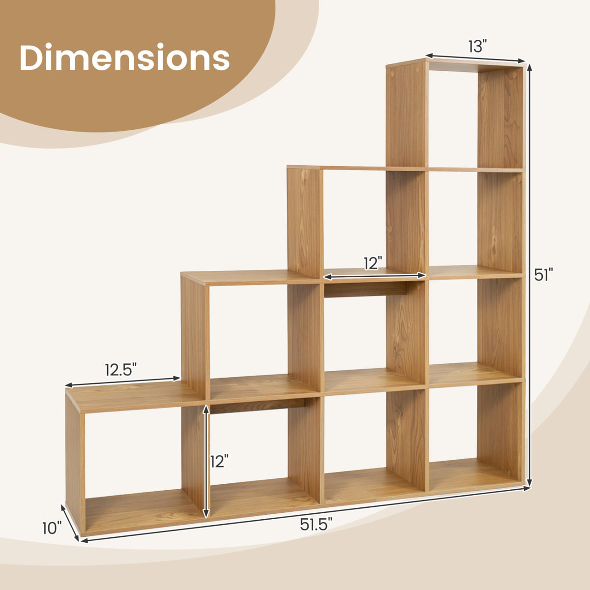 4-Tier Bookshelf with Storage Cubes & Anti-Tipping Kits - Natural