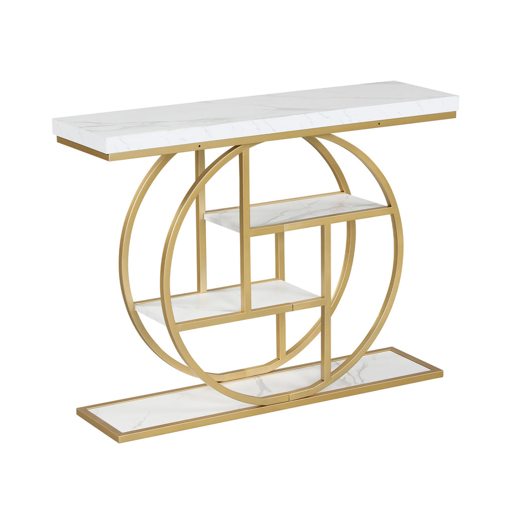 4-Tier Console Table 41 Inches Entryway Table - White with Storage Shelves