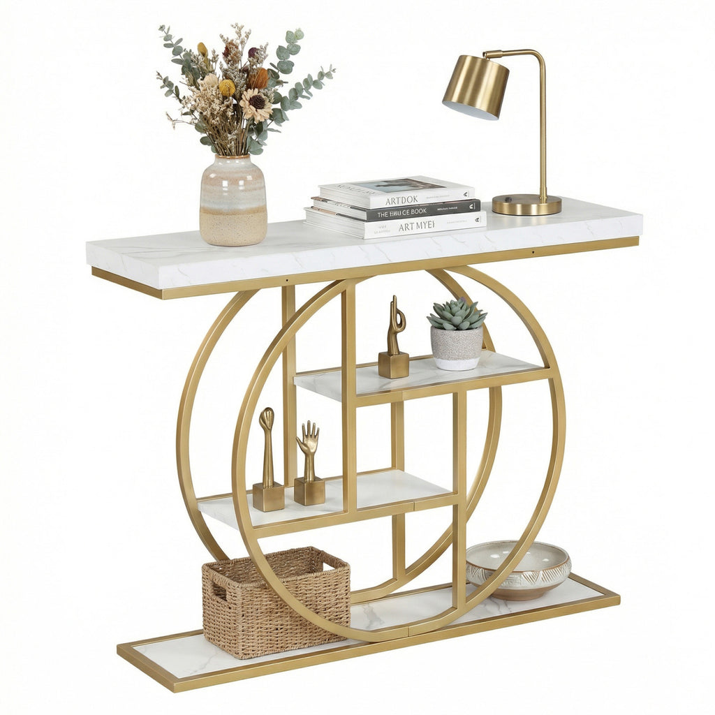 4-Tier Console Table 41 Inches Entryway Table - White with Storage Shelves