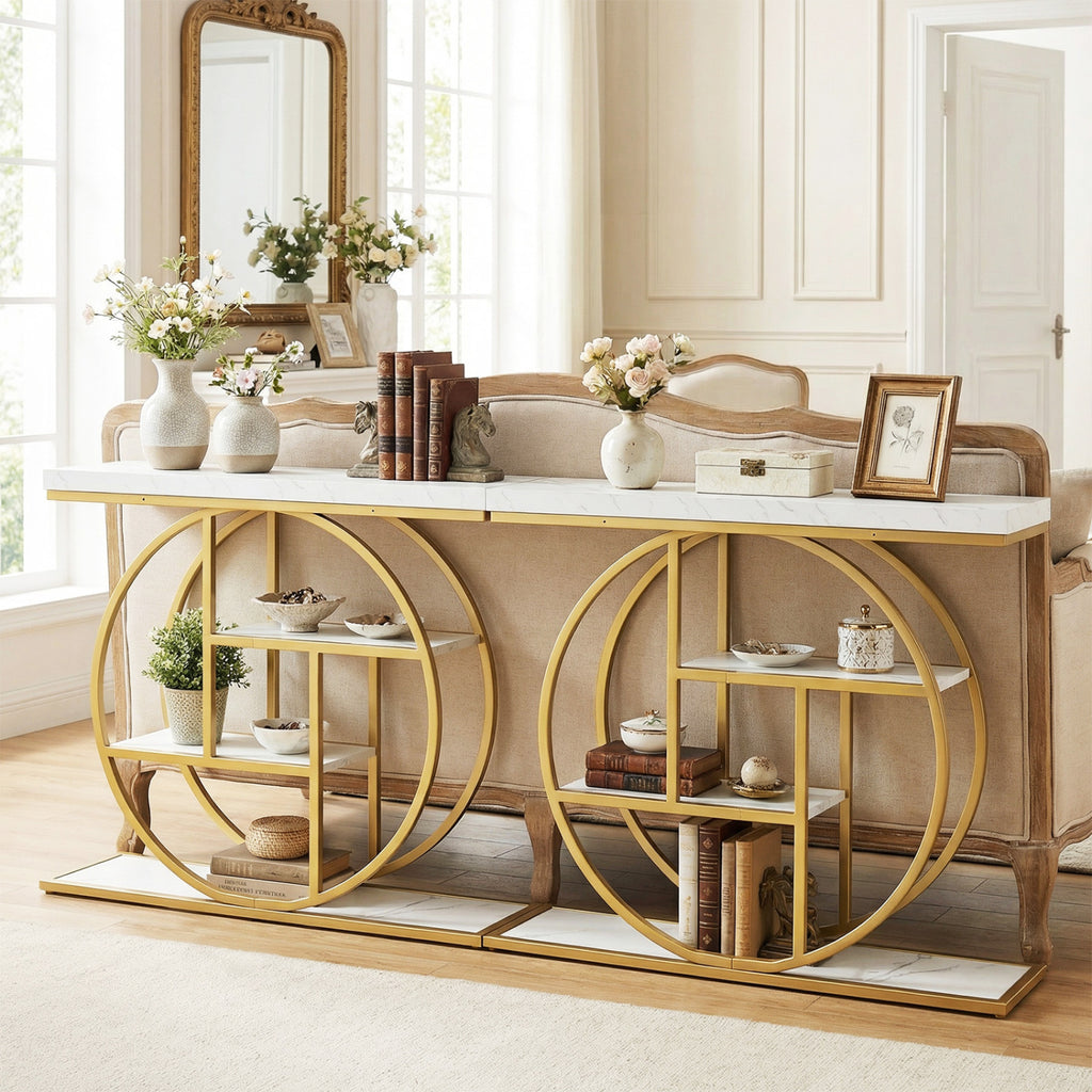 4-Tier Console Table 41 Inches Entryway Table - White with Storage Shelves