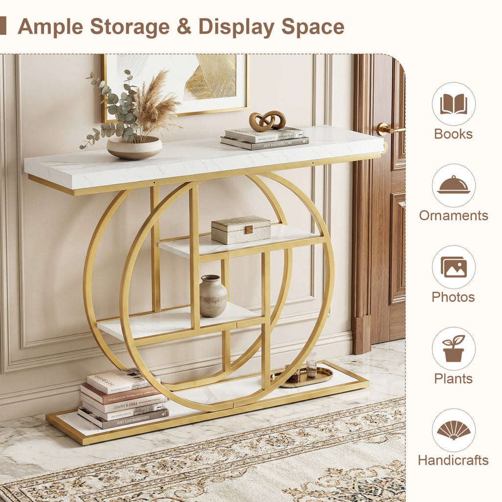 4-Tier Console Table 41 Inches Entryway Table - White with Storage Shelves