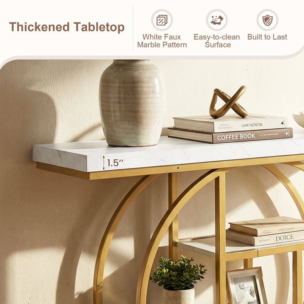 4-Tier Console Table 41 Inches Entryway Table - White with Storage Shelves