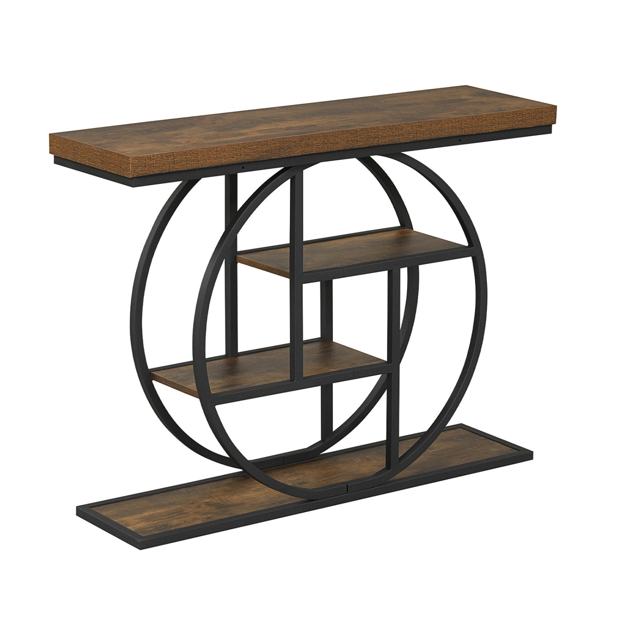 57" Teak Wood Console Table with Geometric Design