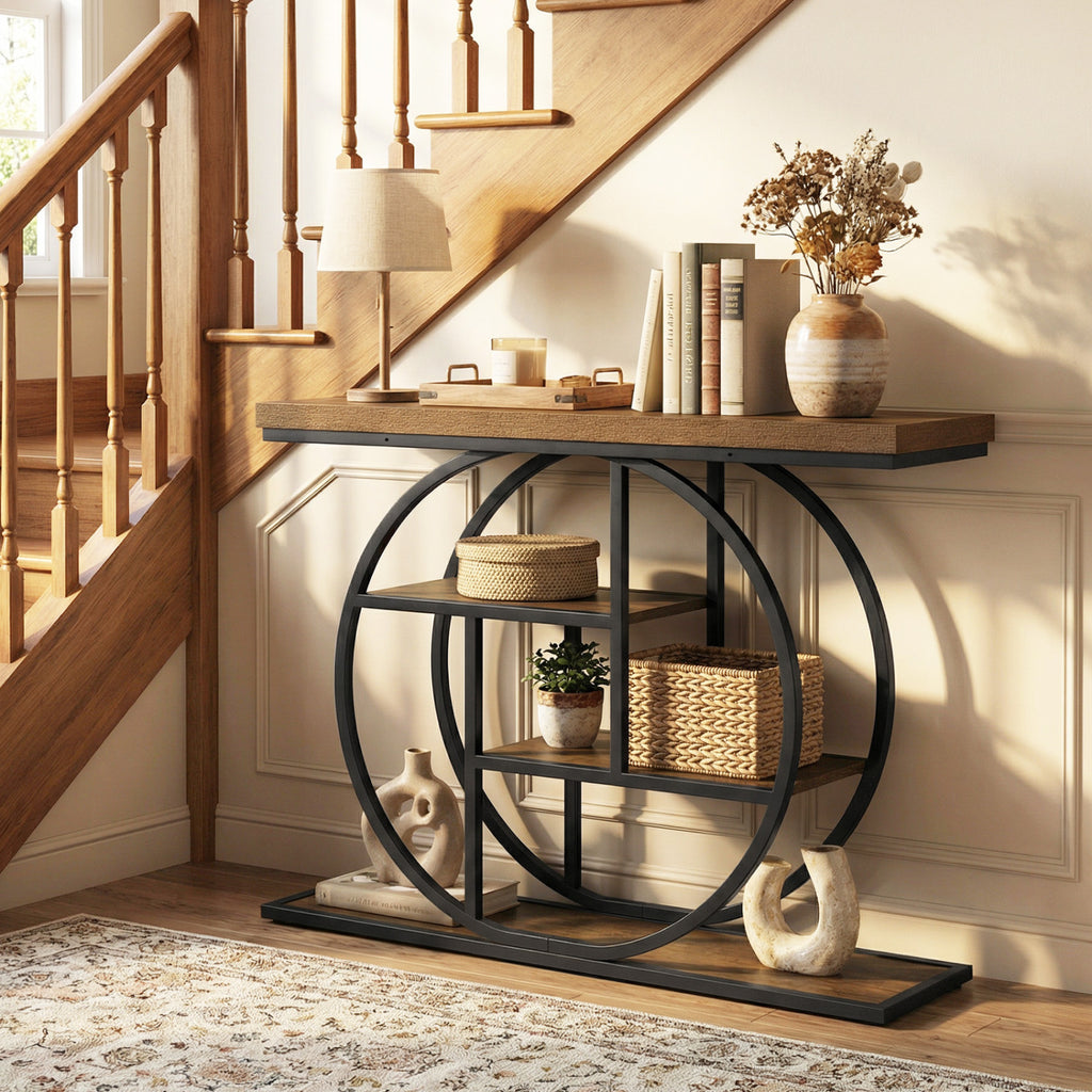 4-Tier Console Table 41 Inches Entryway Table - White with Storage Shelves