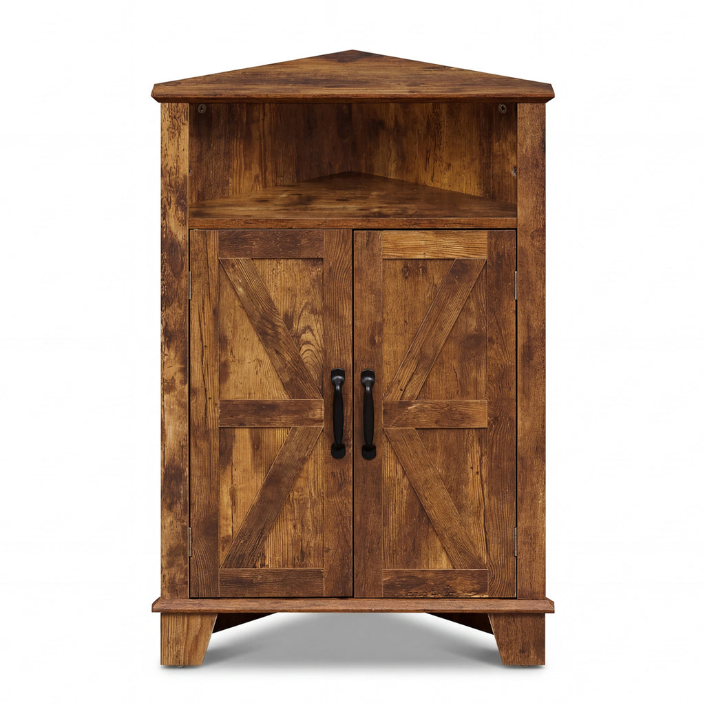 4-Tier Corner Storage Cabinet with Open Shelf - Rustic Brown