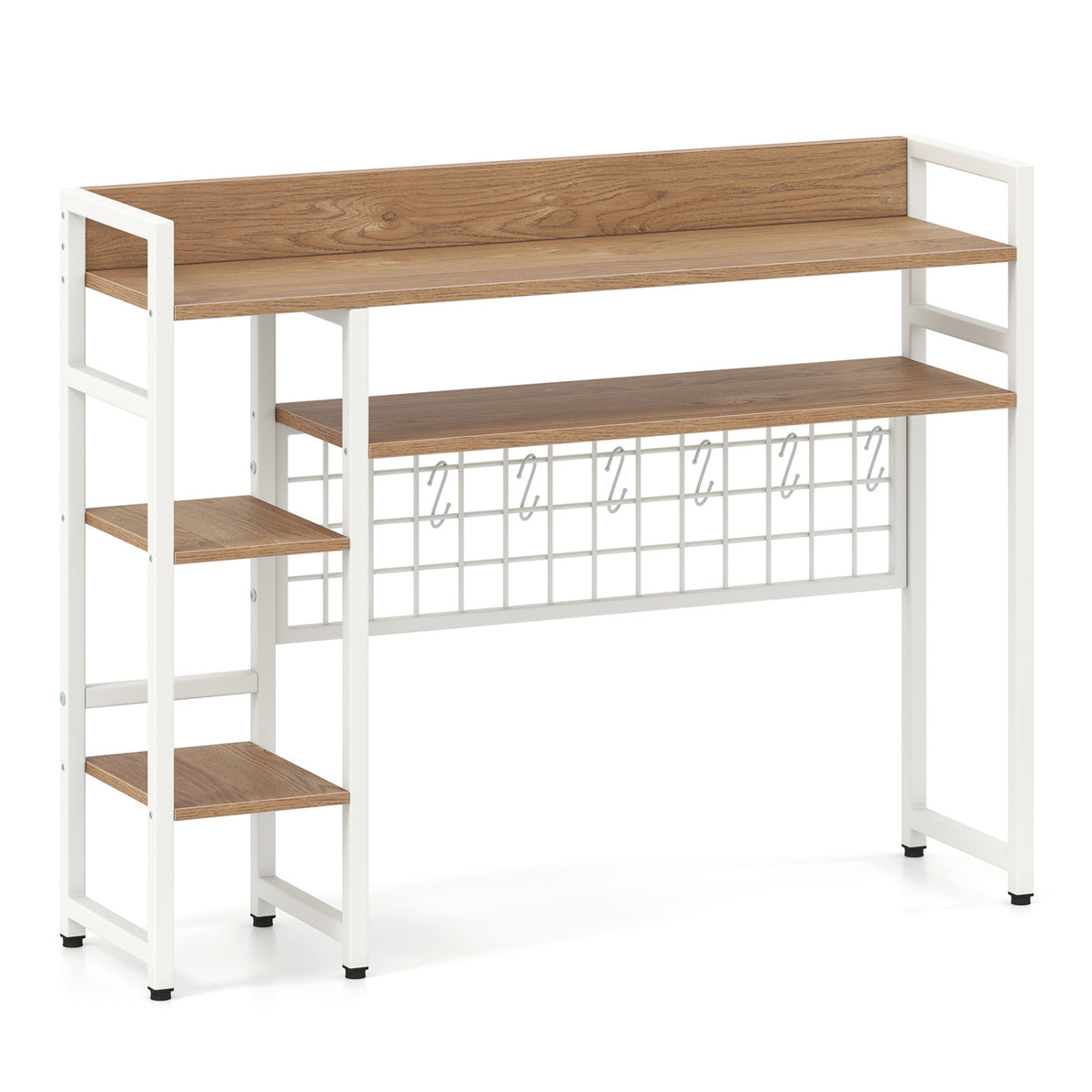 4-Tier Desk Shelf Desktop Display Rack with Metal Grid Panel and 6