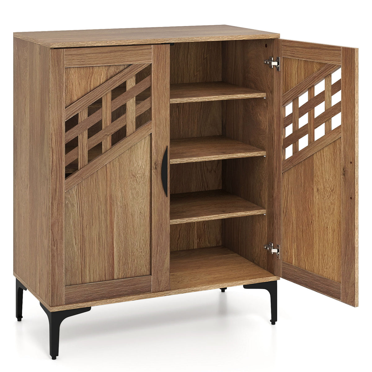 Farmhouse Shoe Storage Cabinet with Removable Shelves - Walnut