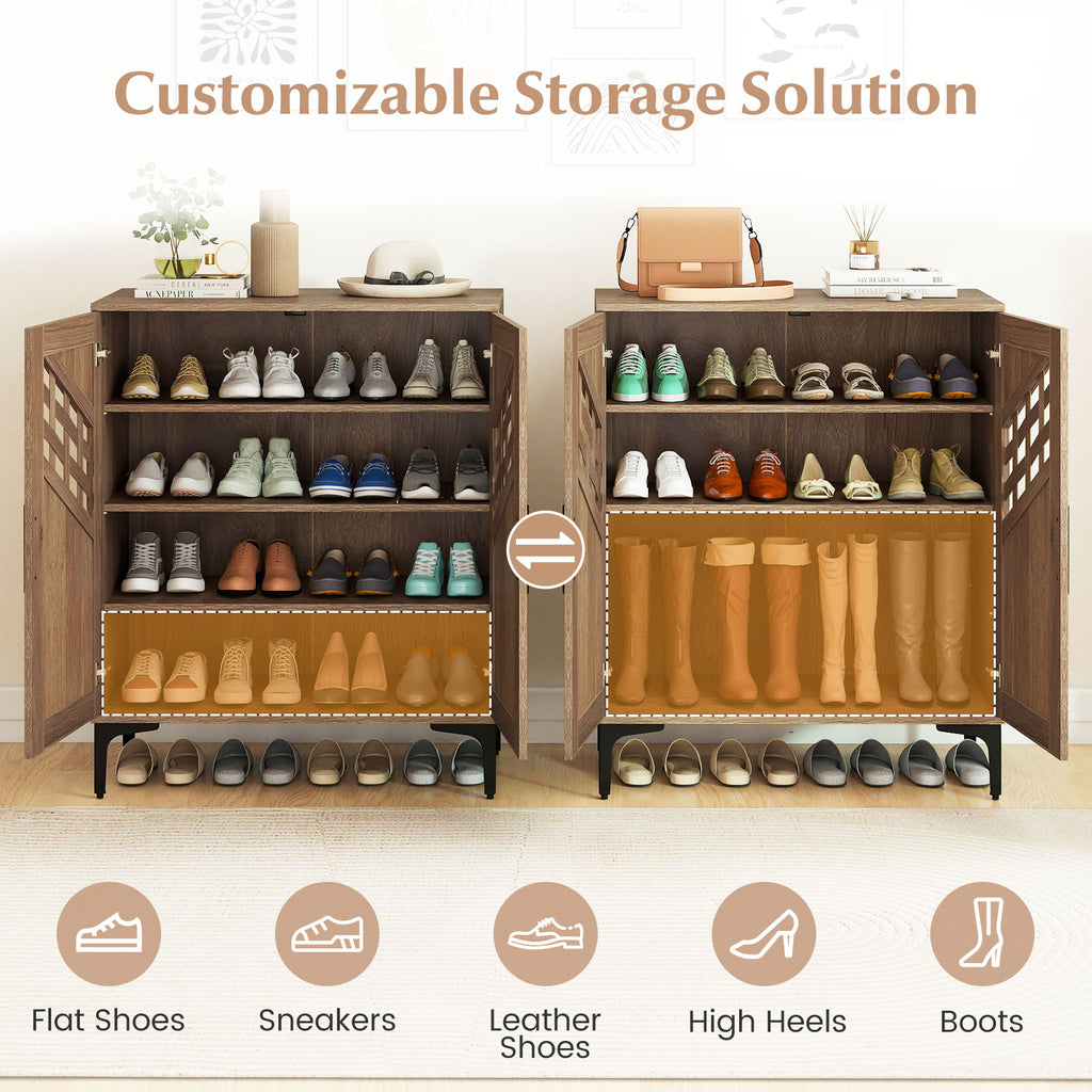 4 Tier Farmhouse Shoe Storage Cabinet with Removable Shelves and