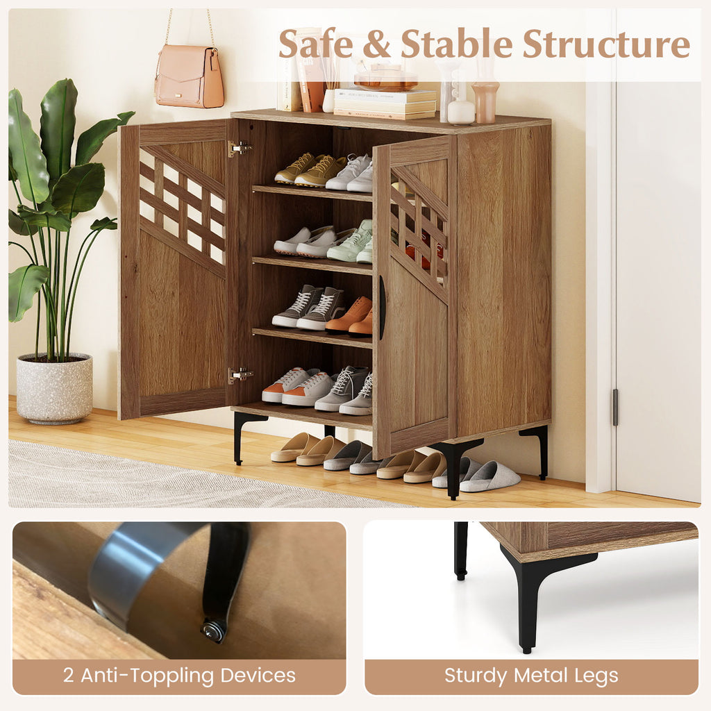 Farmhouse Shoe Storage Cabinet with Removable Shelves - Walnut