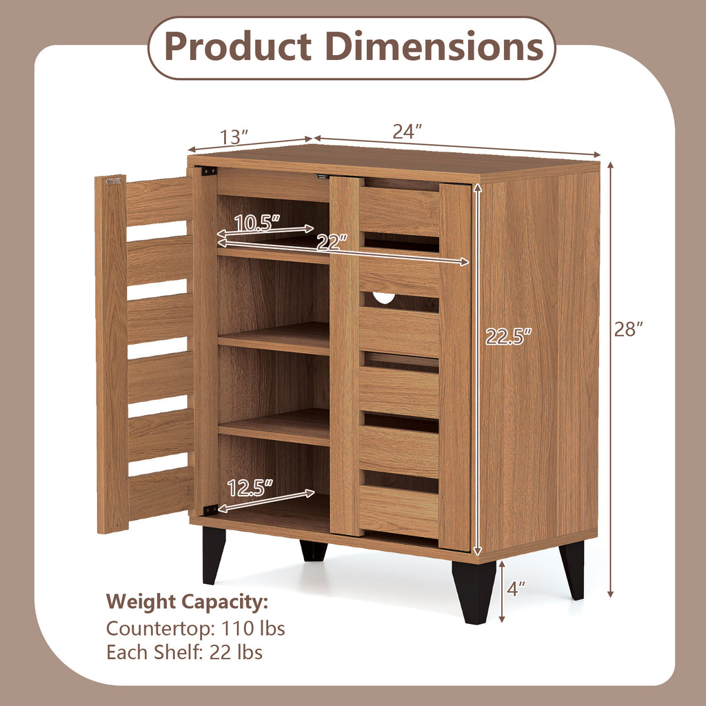 4-Tier Farmhouse Shoe Organizer with Louvered Door - Natural