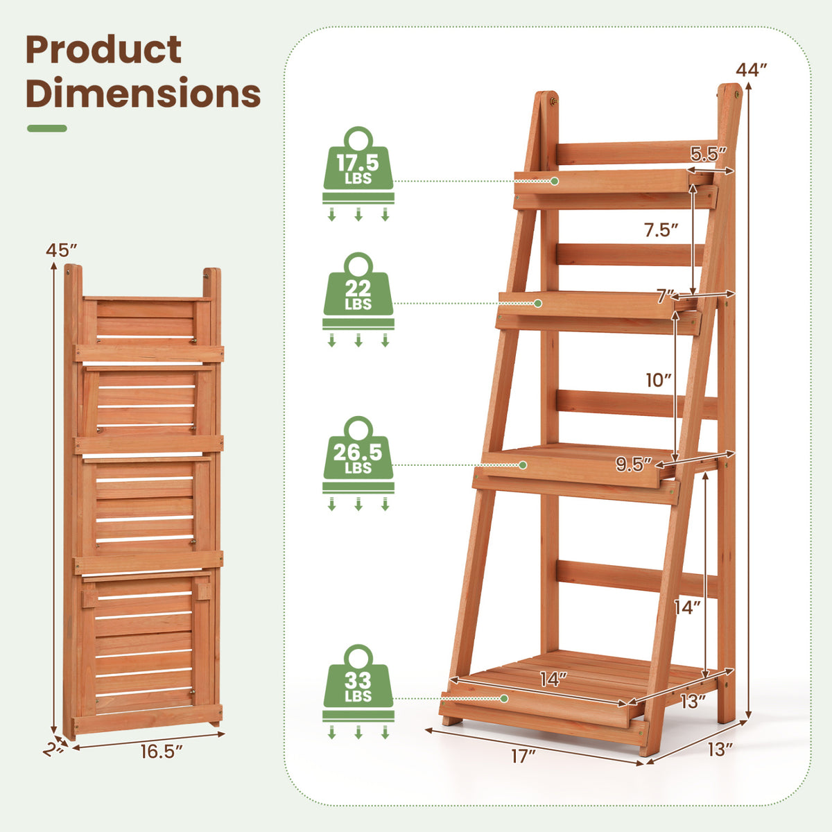 4-Tier Foldable Plant Stand with Slatted Shelves for Garden