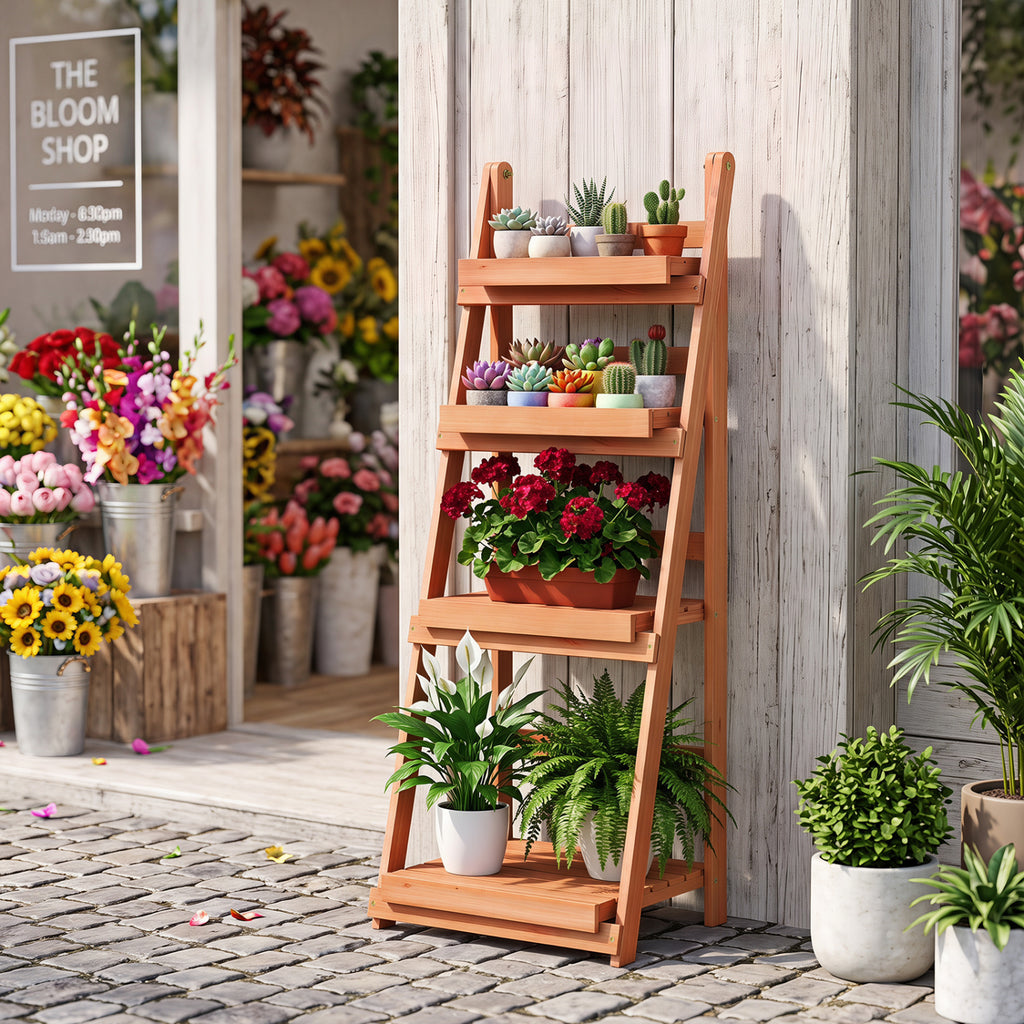 4-Tier Foldable Plant Stand with Slatted Shelves for Garden