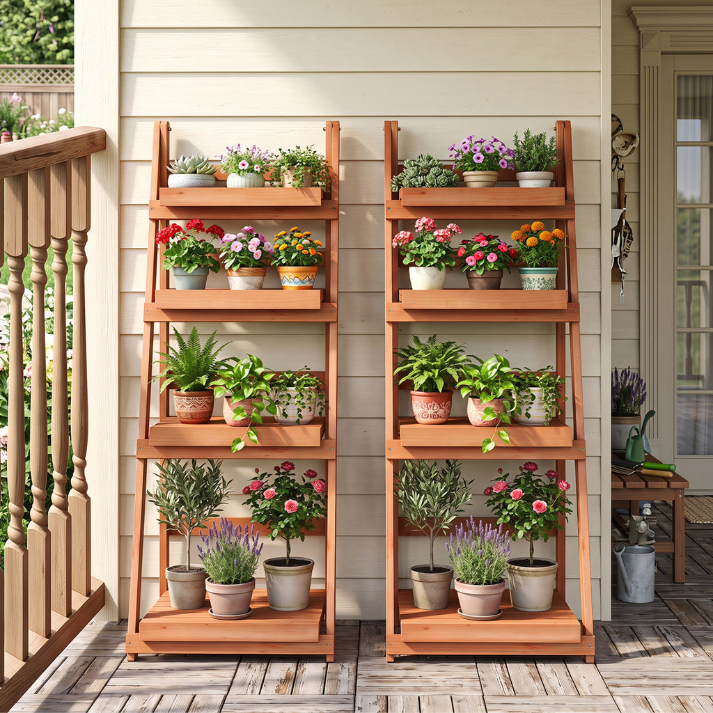 4-Tier Foldable Plant Stand with Slatted Shelves for Garden