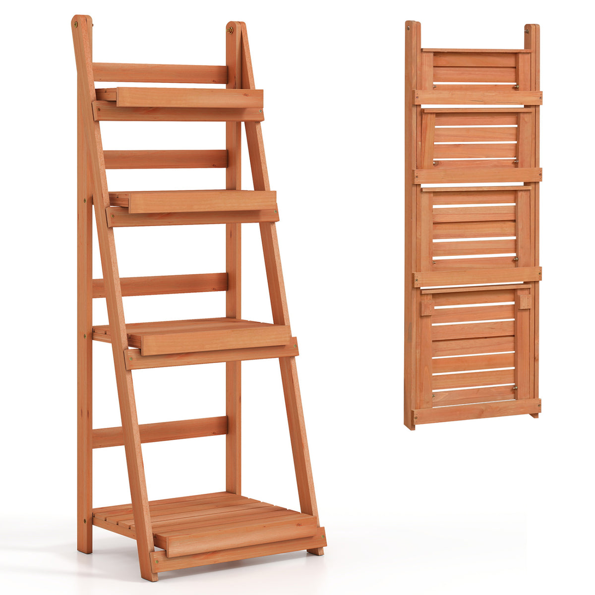 4-Tier Foldable Plant Stand with Slatted Shelves for Garden