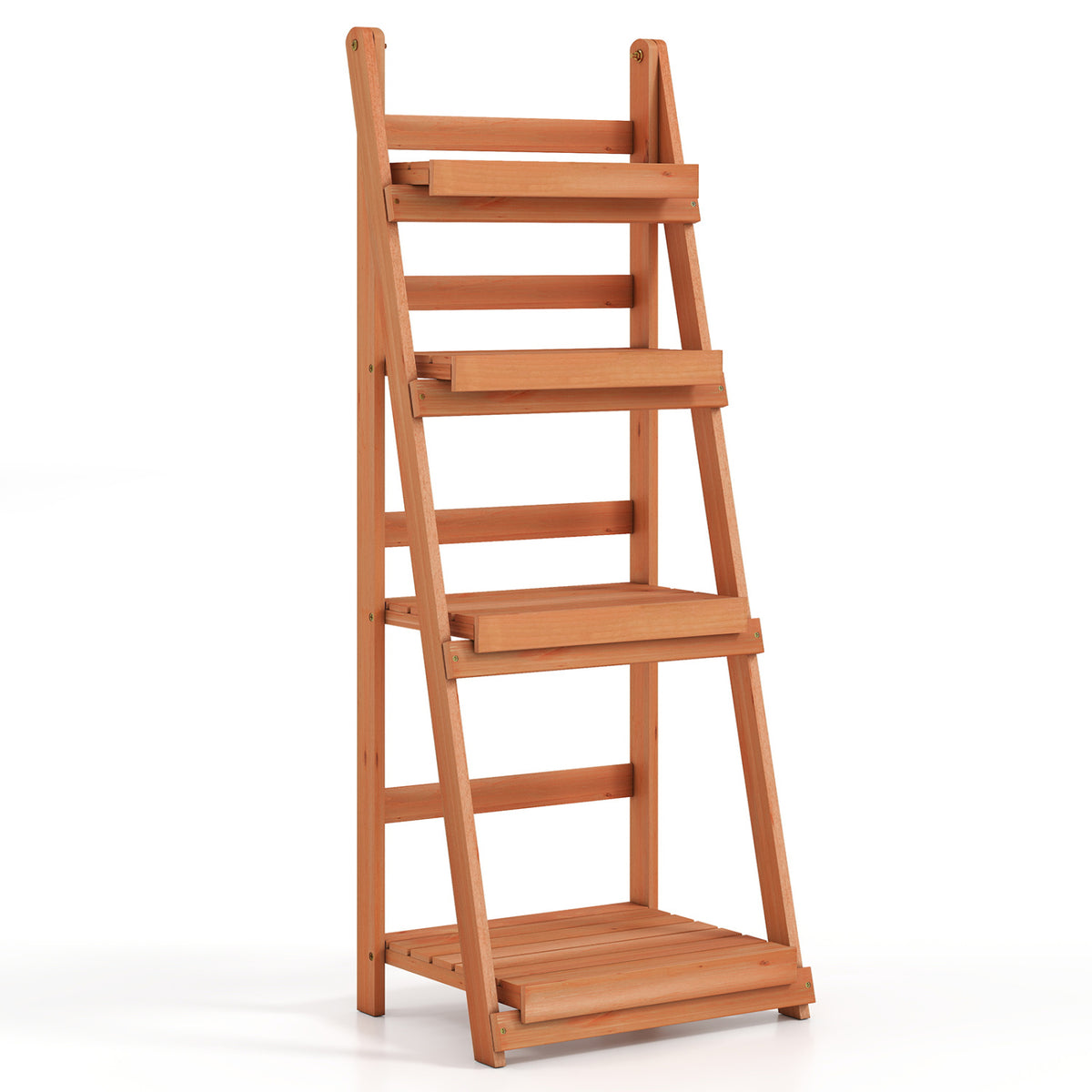 4-Tier Foldable Plant Stand with Slatted Shelves for Garden