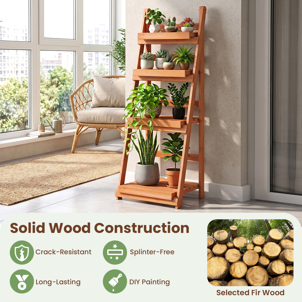 4-Tier Foldable Plant Stand with Slatted Shelves for Garden