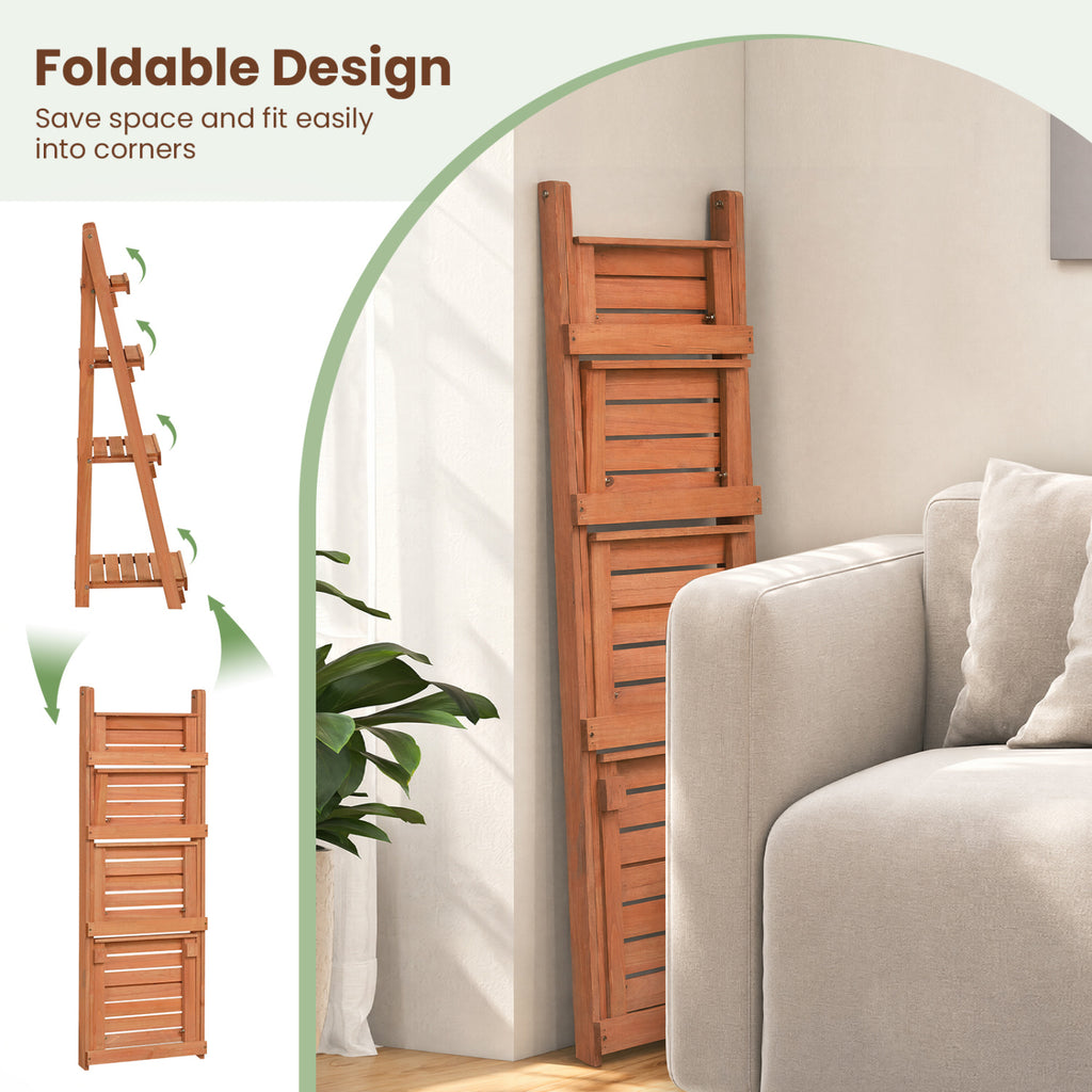 4-Tier Foldable Plant Stand with Slatted Shelves for Garden