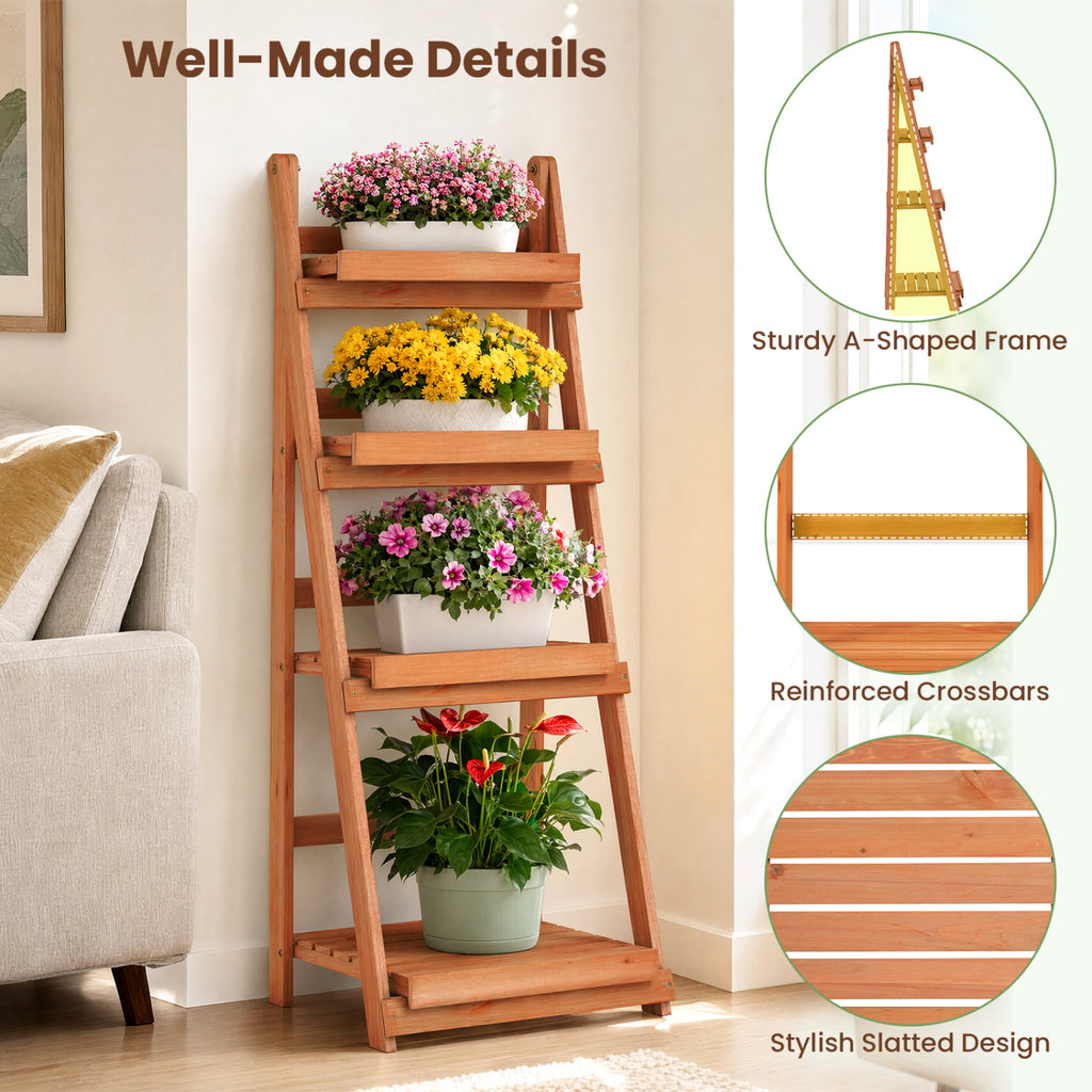 4-Tier Foldable Plant Stand with Slatted Shelves for Garden