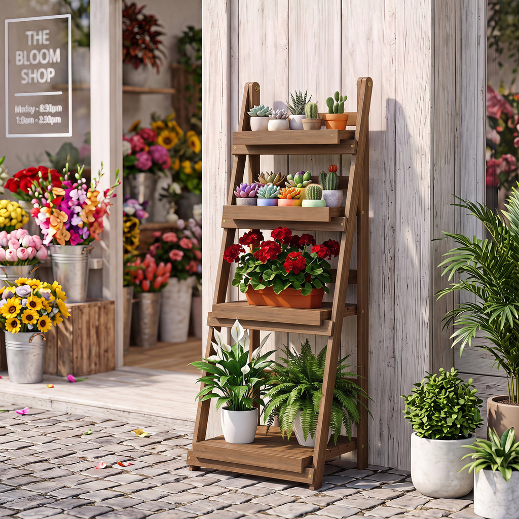 4-Tier Foldable Plant Stand with Slatted Shelves for Garden