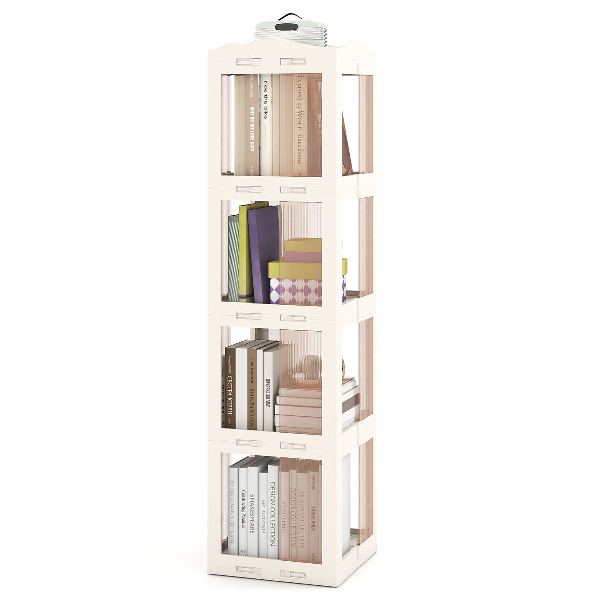 4-Tier Rotating Bookshelf with Swivel Base - White