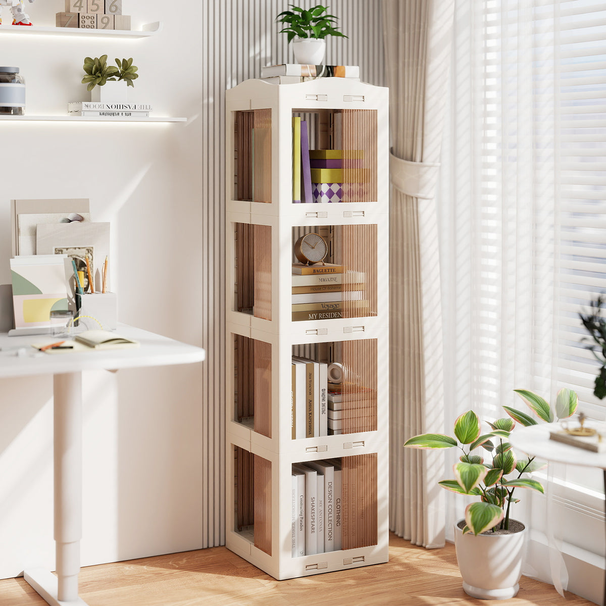 4-Tier Rotating Bookshelf with Swivel Base - White