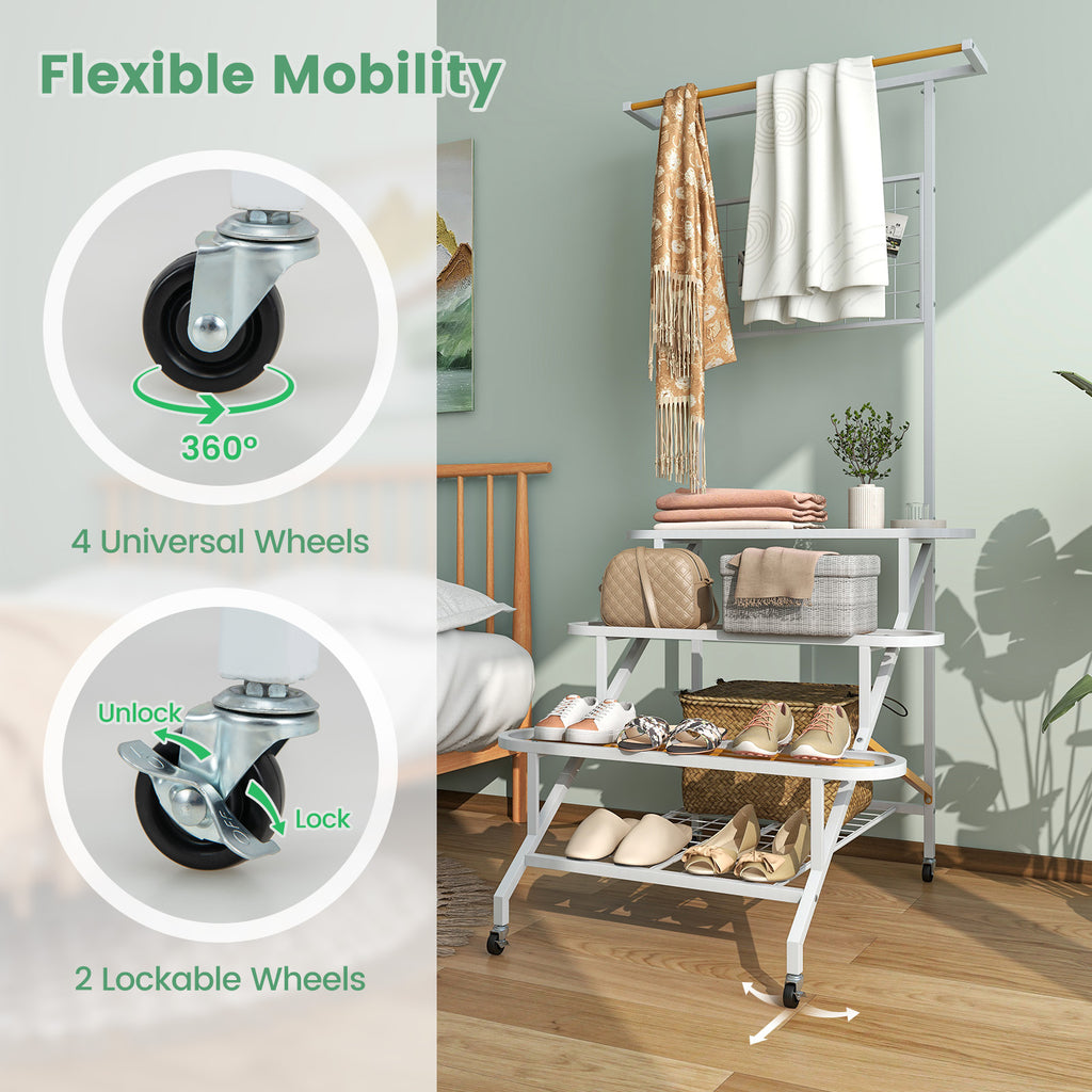 4-Tier Metal Plant Stand with Wheels & Trellis