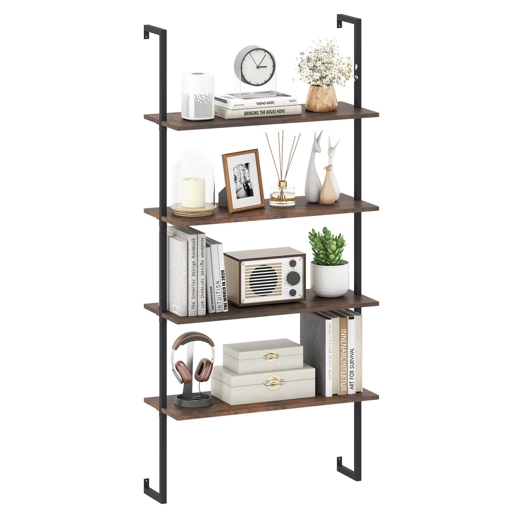 4-Tier Industrial Ladder Bookshelf with Metal Frame