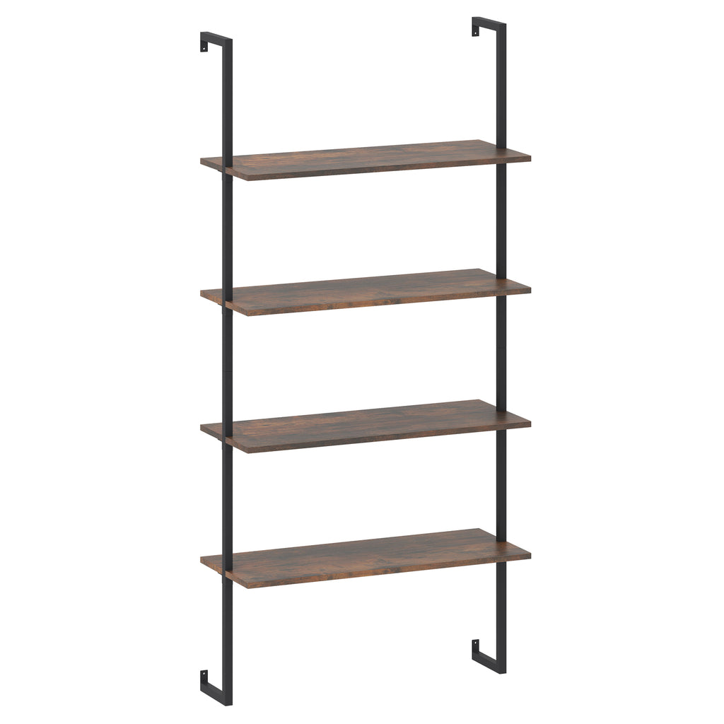 4-Tier Industrial Ladder Bookshelf with Metal Frame