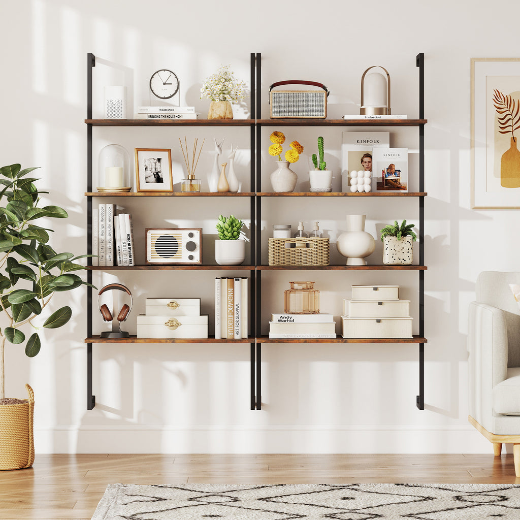 4-Tier Industrial Ladder Bookshelf with Metal Frame