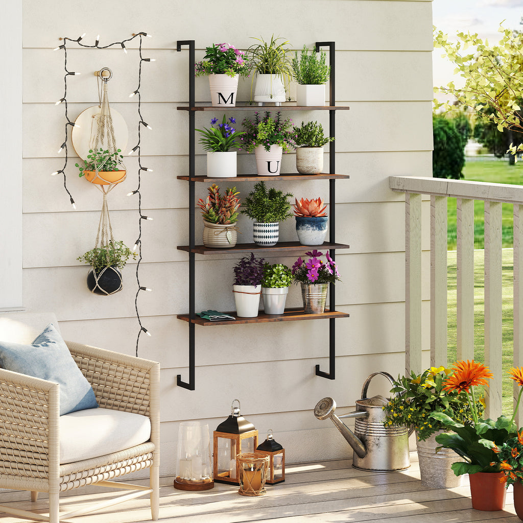 4-Tier Industrial Ladder Bookshelf with Metal Frame