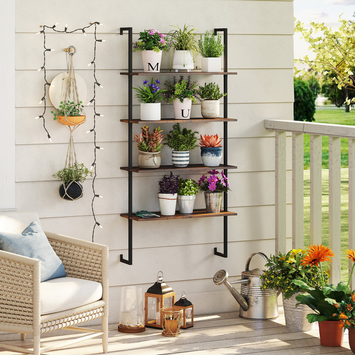 4-Tier Industrial Ladder Bookshelf with Metal Frame