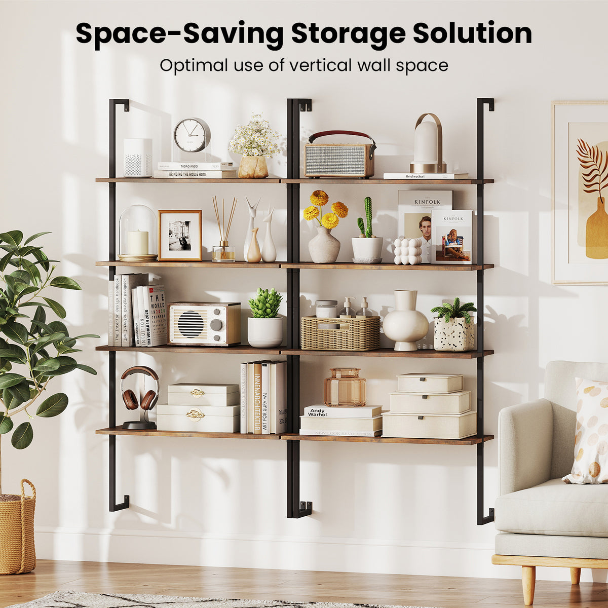 4-Tier Industrial Ladder Bookshelf with Metal Frame