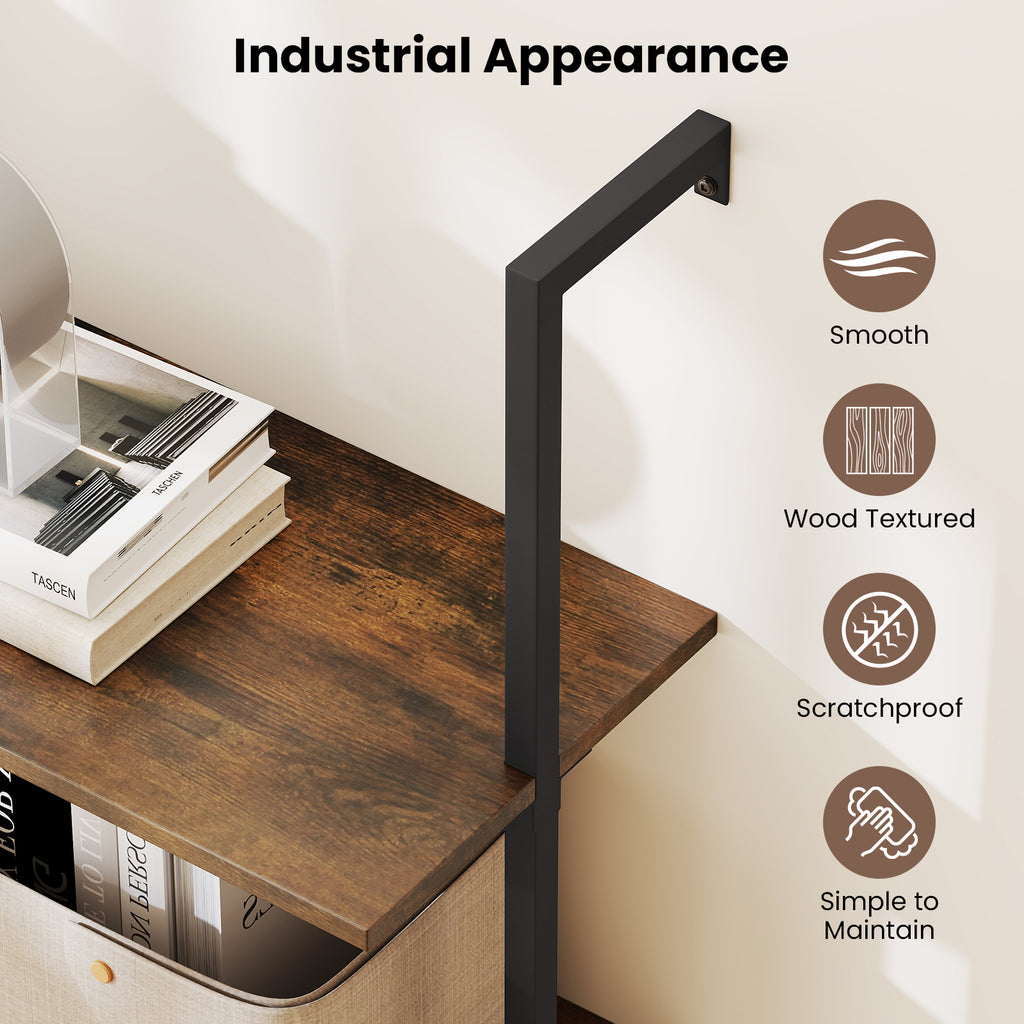 4-Tier Industrial Ladder Bookshelf with Metal Frame