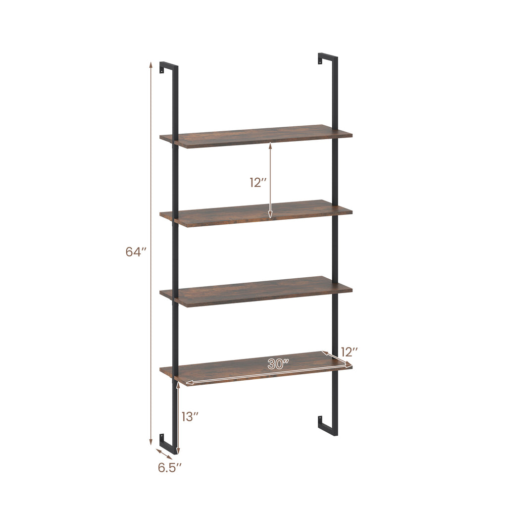 4-Tier Industrial Ladder Bookshelf with Metal Frame