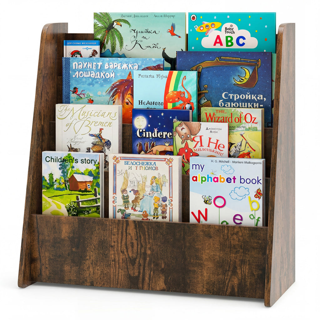 Kids Bookshelf 4-Tier with Deep Compartments - Rustic Brown Variation