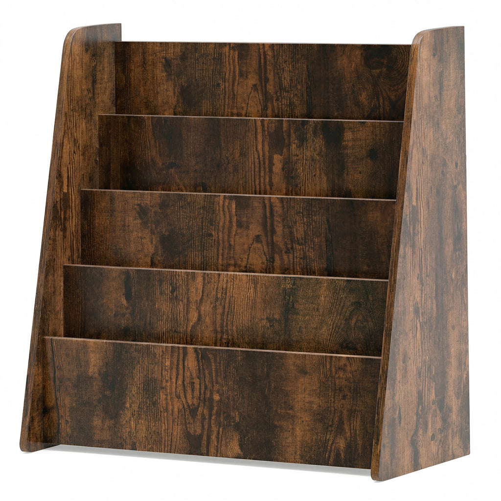 Kids Bookshelf 4-Tier with Deep Compartments - Rustic Brown Variation