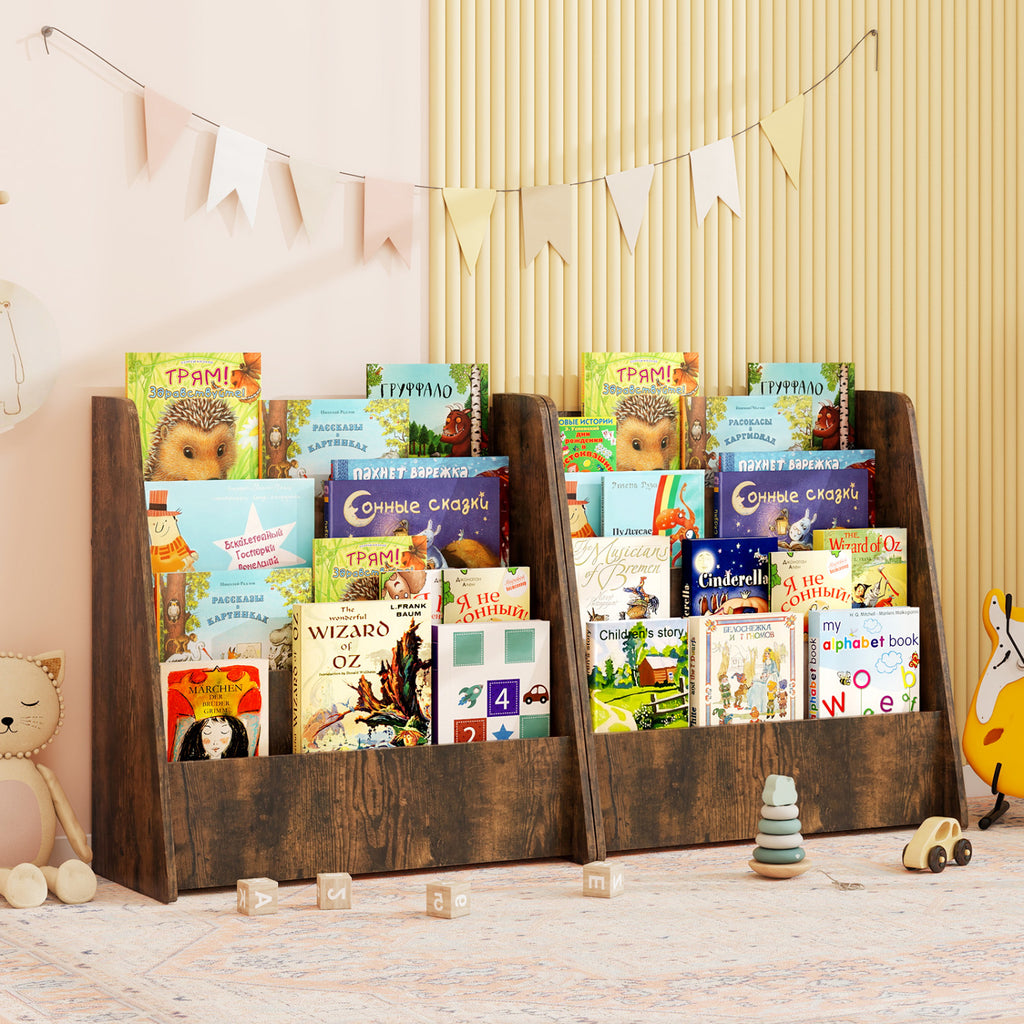 Kids Bookshelf 4-Tier with Deep Compartments - Rustic Brown Variation