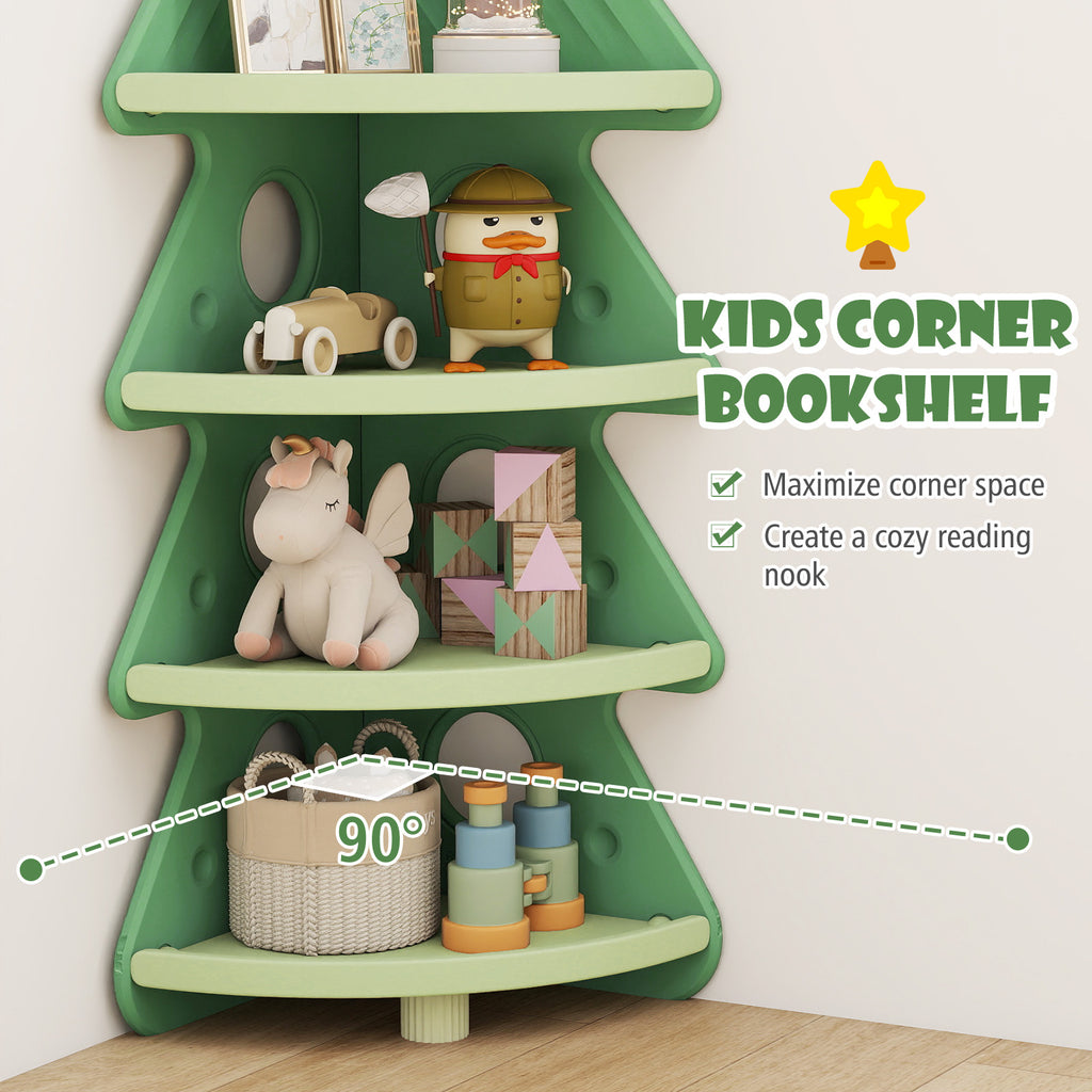 Kids Corner Bookshelf - 4-Tier Tree Display Shelf for Kids Room, Green