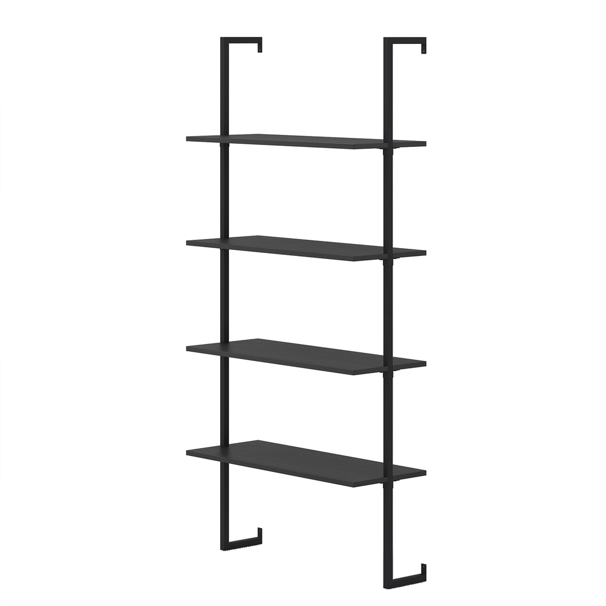 4-Tier Ladder Shelf Open Wall Mounted Bookcase with Wooden Boards and