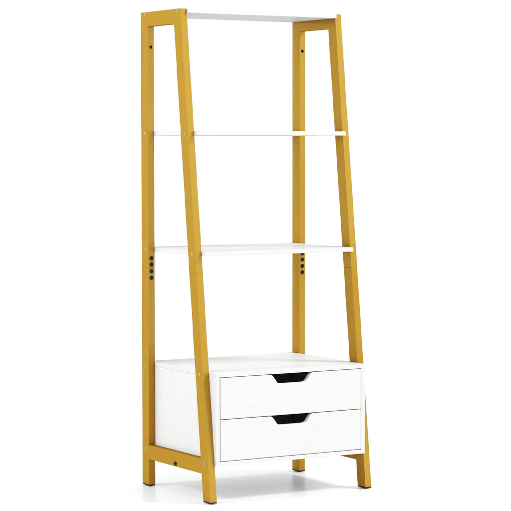 4-Tier Ladder Shelf with 2 Drawers 52.5 Inch Tall Freestanding