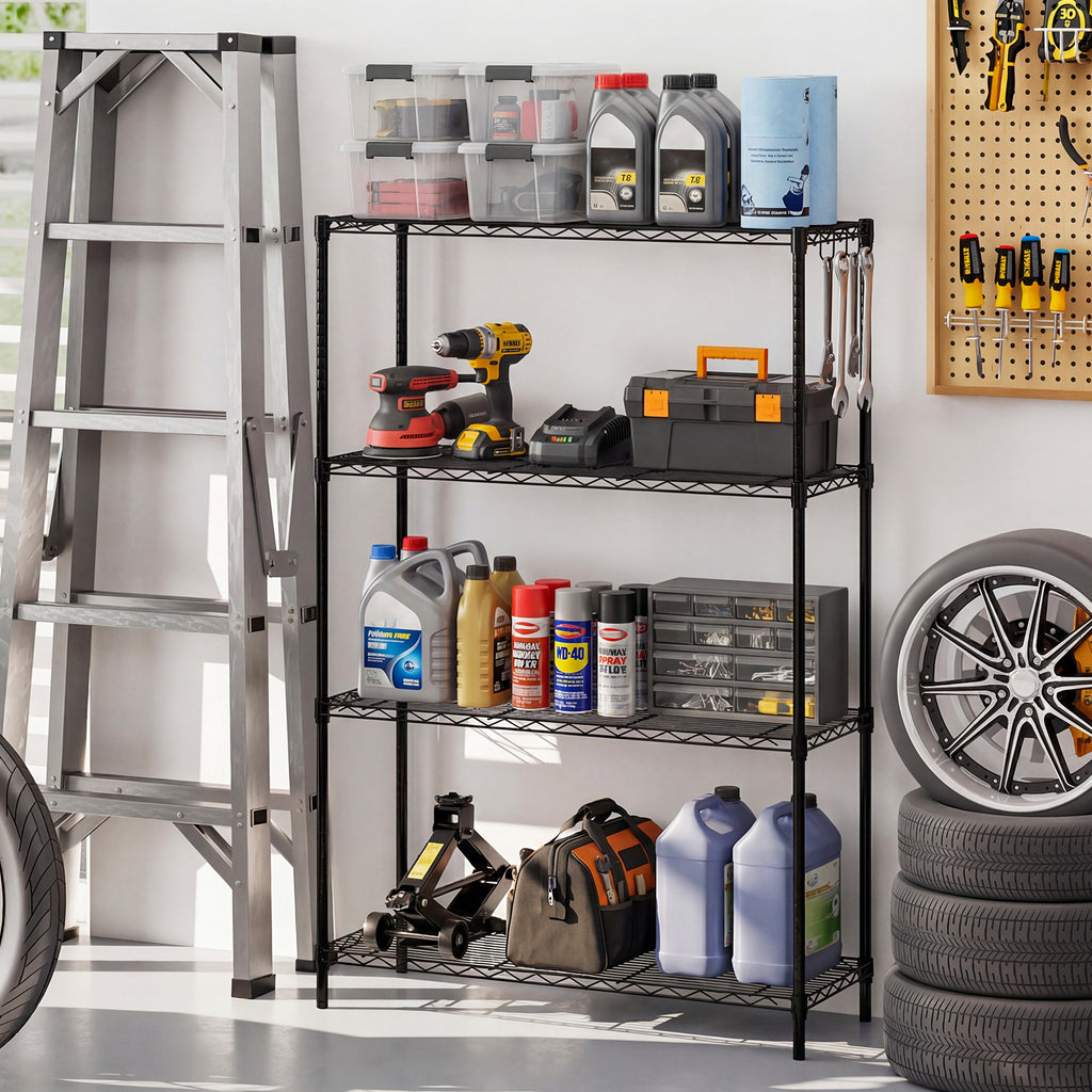 4-Tier Metal Storage Shelving Unit, 1000 LBS Capacity - Black